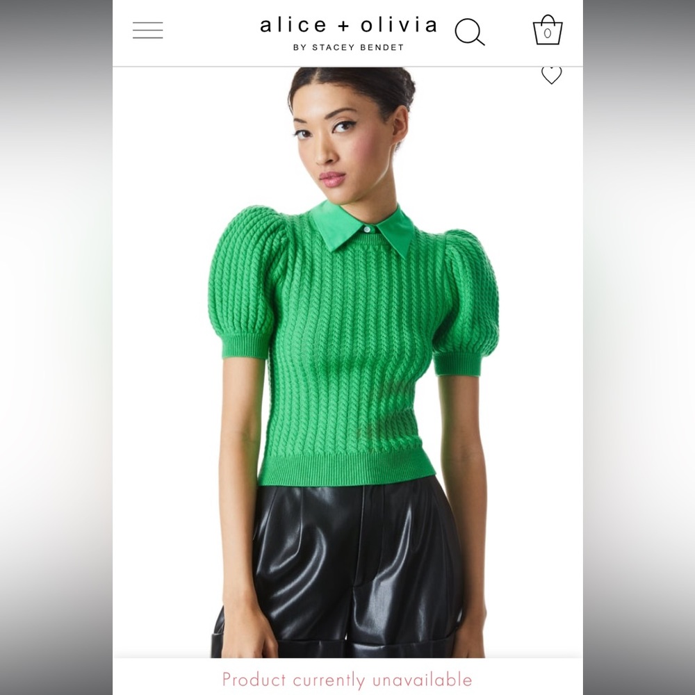 NWOT Alice + Olivia Chase Cable Knit Puff Sleeve Sweater
